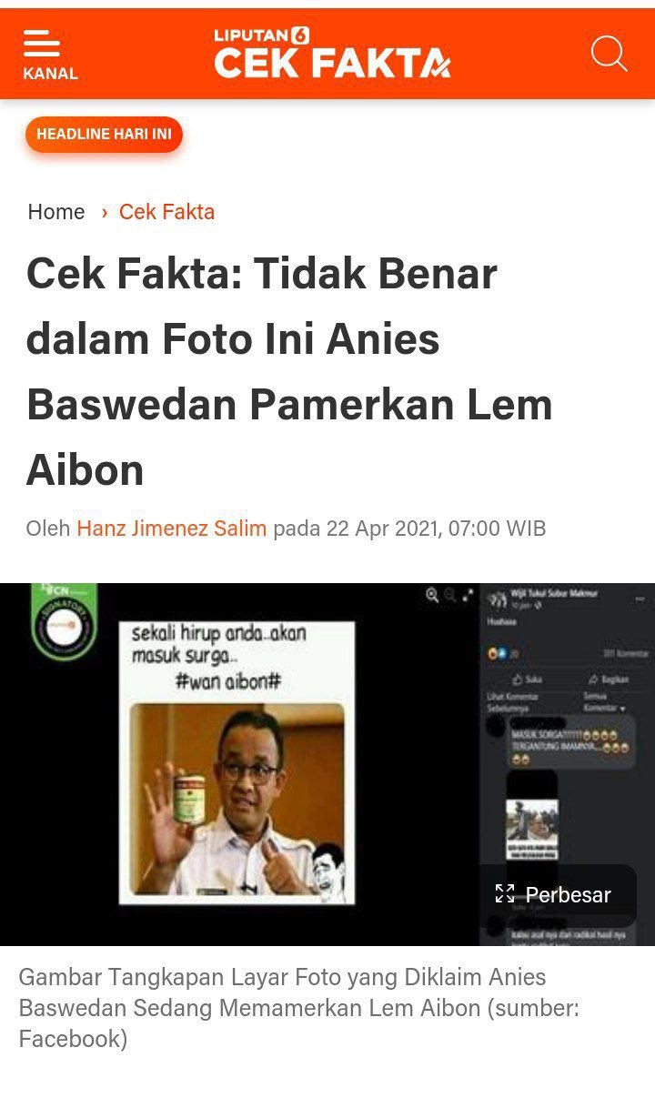 #CekFakta Gambar Anis Menunjukkan Lem Aibon - WartakitaID