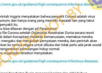 #CekFakta Pemerintah Inggris Menurunkan Status Covid-19 Karena Covid-19 Bisa Sembuh dengan Paracetamol