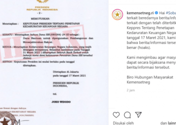 #CekFakta Surat “KEPUTUSAN PRESIDEN TENTANG PENETAPAN KEDARURATAN KEUANGAN NEGARA”