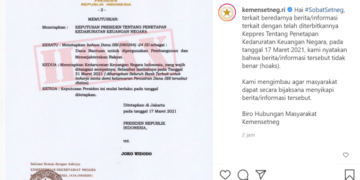 #CekFakta Surat “KEPUTUSAN PRESIDEN TENTANG PENETAPAN KEDARURATAN KEUANGAN NEGARA”