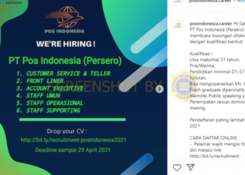 #CekFakta Akun Instagram Lowongan Kerja PT Pos Indonesia (Persero)
