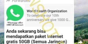 #CekFakta Tawaran Kuota Gratis 50GB di Perayaan Ulang Tahun WhatsApp