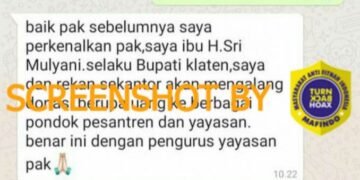 #CekFakta Akun WhatsApp Bupati Klaten Sri Mulyani