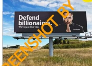 #CekFakta Foto Baliho Elon Musk Bertuliskan “Bela Para Milyuner”