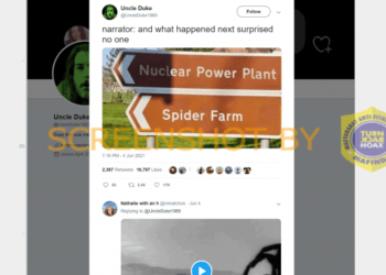 #CekFakta Foto Tanda Jalan Bertuliskan “Nuclear Power Plant” dan “Spider Farm”