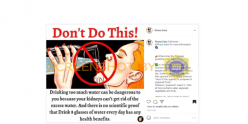 #CekFakta Meminum Air Berlebihan Berbahaya Bagi Tubuh Karena Ginjal Tidak Dapat Memproses Air dalam Jumlah yang Banyak