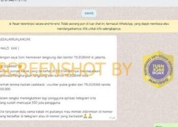 #CekFakta Anda “Berhak terima hadiah cashback voucher pulsa gratis dari TELEGRAM senilai 300