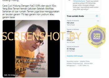 #CekFakta Cuci Hidung dengan NaCl 0,9% dapat Menghilangkan Virus dan Bakteri di Lubang Hidung