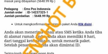 #CekFakta Email dari PT Pos Indonesia Terkait Kegagalan Pengiriman Barang
