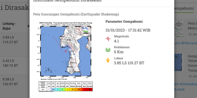 Baru Saja Gempa 4.1 SR Terasa di Majene dan Pinrang - Featured