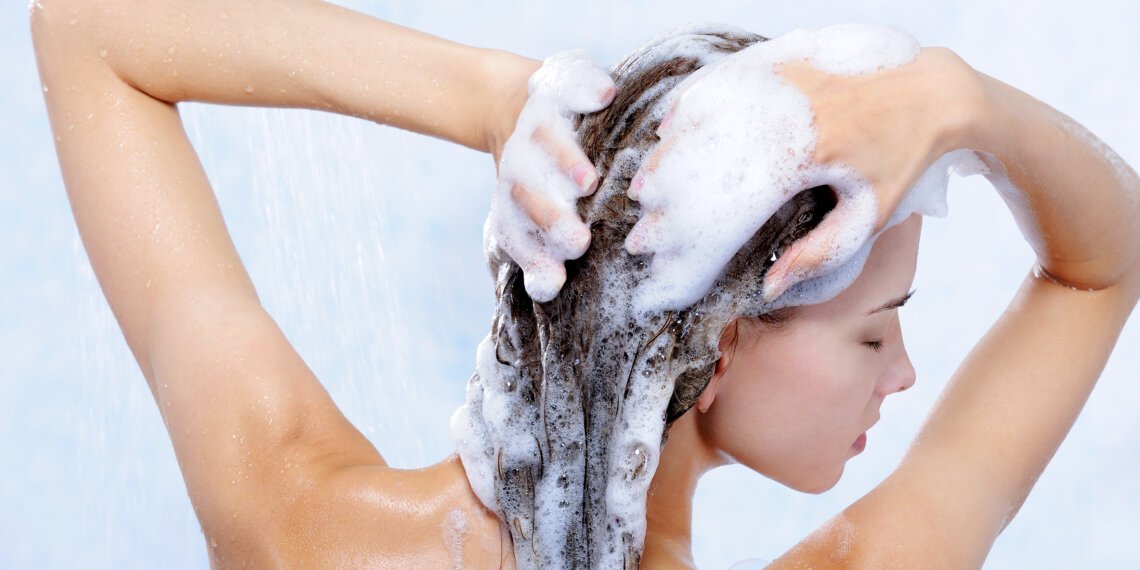 pretty elegancy woman taking shower