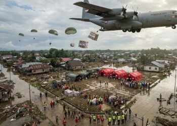 iilustrasi distribusi bantuan via udara_wartakita.id