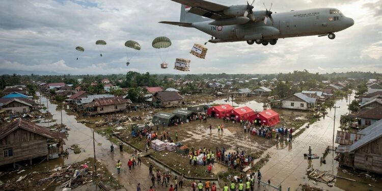 iilustrasi distribusi bantuan via udara_wartakita.id