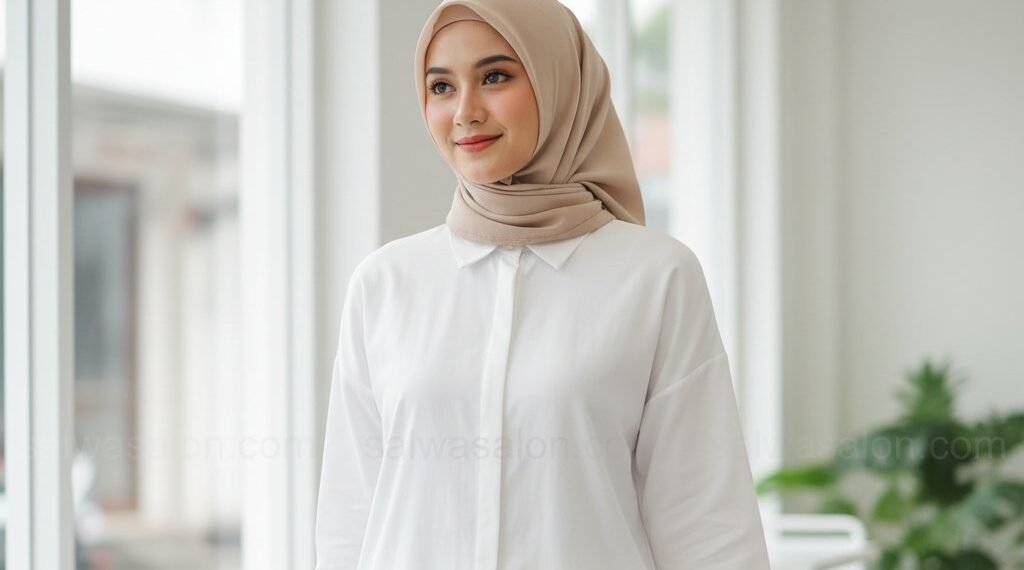 Kemeja Putih Oversized & Jilbab Segiempat: Inspirasi Gaya Minimalis Chic yang Tak Lekang Waktu