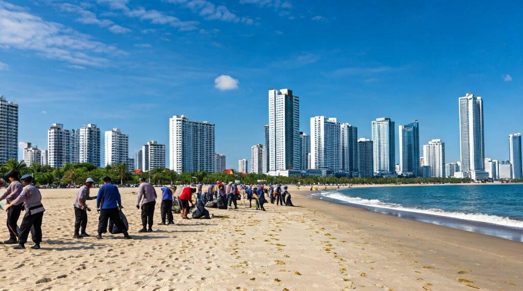 Polri Sulsel Tindak Lanjuti Arahan Presiden Prabowo: Bakti Sosial Bersih-Bersih Pantai Losari dan Istana Balla Lompoa