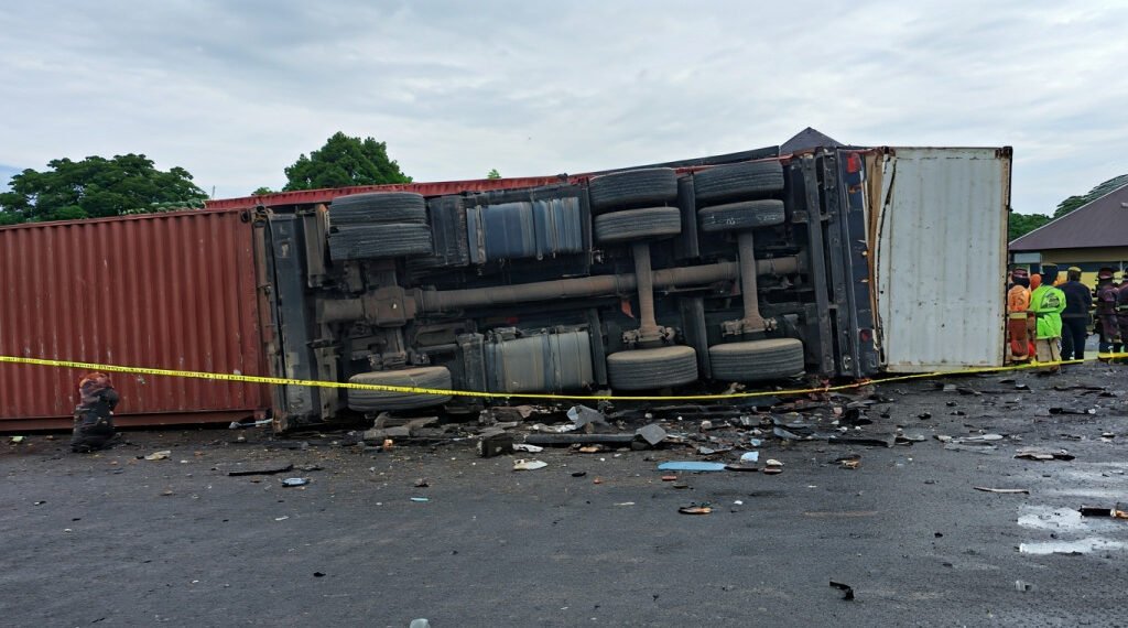 Tragedi Karawang: Truk Kontainer Terguling Tewaskan Tiga Orang, Sopir Dipaksa Masuk Jalur Berbahaya