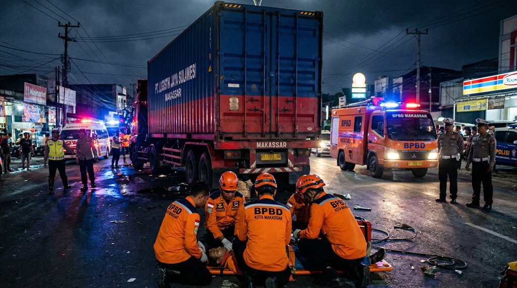 Anggota BPBD Makassar Tewas Mengenaskan Ditabrak Truk Tronton Saat Menjalankan Tugas