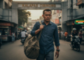 Starlink Gratis Venezuela: Internet Gratis di Tengah Krisis Wisnu Putranto, a former prison officer, is shown leaving the Kalapas Cibinong facility with a somber expression, having been non-activated from his position and later dismissed from his status as a Public Servant (PNS/ASN). He is walking alone in a busy street with a heavy bag, under dramatic lighting that highlights his face.