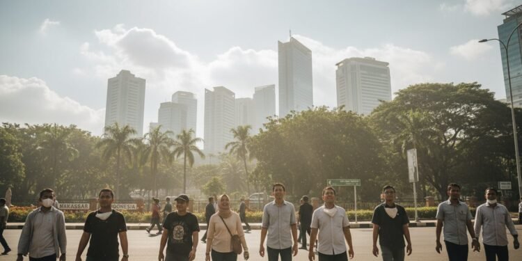Sempat Tak Sehat, Kualitas Udara di Makassar Mulai Membaik ke Kategori Sedang Sebuah hari yang cerah di Makassar dengan kabut ringan di udara. Langit berwarna biru dengan beberapa awan putih tersebar. Di latar belakang, bangunan tinggi dan pohon hijau dapat terlihat, menunjukka