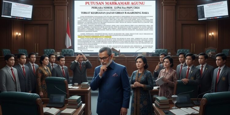 Deretan Komentar Buntut Putusan MK soal Ijazah Gibran Sejumlah orang, termasuk politisi, akademisi, dan mahasiswa, berkumpul di sekitar layar besar yang menampilkan putusan Mahkamah Konstitusi tentang ijazah Gibran. Layar tersebut diletakkan di lingkunga