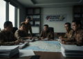Karhutla Kalimantan 2026: Mengapa Lanskap Rentan Terbakar di Tengah Penguatan El Niño? A group of Kejati Kaltara officials in a meeting room, discussing a serious case of dugaan korupsi related to a bank digital investment. The officials are focused and engaged in the discussion, with a large map of Kalimantan Utara in the background.