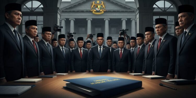 Dalam adegan foto jurnalistik yang serius, para pejabat dan wartawan berkumpul di sekitar meja di Istana. Di atas meja terdapat folder berisi catatan akademik Gibran yang terbuka. Para pejabat memakai