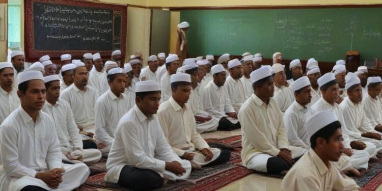 Bapas Makassar Gelar Kajian Rutin ‘Bersih Sebelum Beribadah’ untuk Pemahaman Keagamaan Pegawai Sejumlah pegawai dari Bapas Makassar sedang menghadiri kajian rutin 'Bersih Sebelum Beribadah' di ruang kelas yang modern. Mereka duduk rapi dengan pakaian yang sopan, fokus mendengarkan penjelasan da