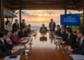 Anatomi Kebocoran Triliunan Rupiah: Saat Negara Gagal Memajaki Oligarki dan Sektor Ekstraktif Sejumlah investor terpilih berkumpul di sebuah resort mewah di Bali, dengan latar belakang pantai yang indah dan arsitektur tradisional Bali. Mereka sedang berdiskusi serius, dengan laptop dan dokumen