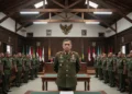Bendera Putih Aceh: Jeritan Warga, menurut Nasir Djamil, anggota Komisi III DPR RI dari daerah pemilihan Aceh MA. Untung, seorang pria berpari formal dalam seragam TNI, berdiri dengan tangan di belakang punggungnya di dalam ruang sidang. Ruangan itu serius dan dipenuhi dengan personel TNI dalam berbagai tingk