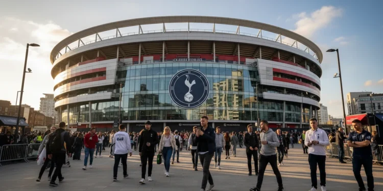De Zerbi Targetkan Endrick untuk Perkuat Lini Depan Tottenham Deskripsi alternatif: The image shows the exterior of White Hart Lane stadium, Tottenham Hotspur's home ground, with its white and red color scheme and prominent club emblem. The modern architecture i