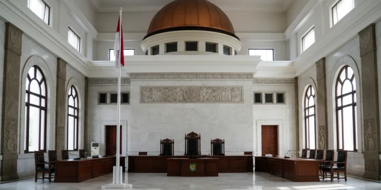 MK Tetapkan Tenggat Waktu 2 Tahun untuk Reformasi Peradilan Militer The image shows the grand Supreme Court building in Indonesia, symbolizing the authority and solemnity of the legal system. The urgent need for reform in the military judiciary is highlighted through
