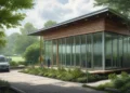 Longsor Subang, Dua Orang Tewas dan 80 Warga Mengungsi A modern weather station in a green landscape, surrounded by trees and a small river, with overcast skies indicating potential rain. The station has large windows and a canopy, and is located in a spa