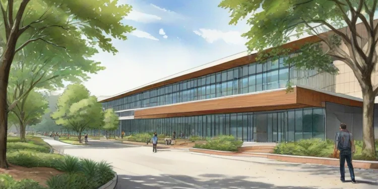 Bapas Makassar dan FIS-H UNM Siapkan Zona Produksi Pengetahuan FIS-H UNM's main building in Makassar, surrounded by greenery, with large windows and open spaces, symbolizing a commitment to knowledge production and academic excellence.