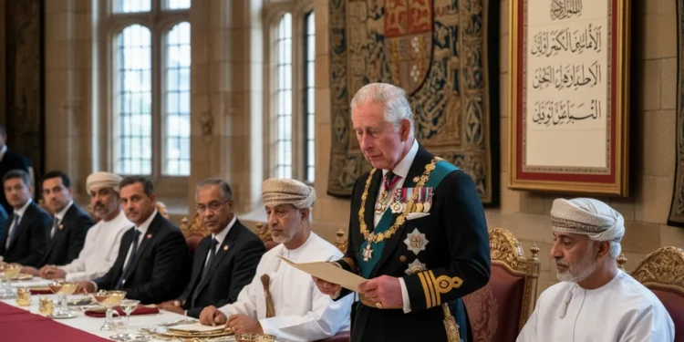 Raja Charles III Kutip Hadis Nabi Muhammad Saat Jamu Sultan Oman Raja Charles III mengutip hadis Nabi Muhammad SAW dalam bahasa Arab saat menjamu Sultan Oman Haitham bin Tariq dalam jamuan kenegaraan di Kastil Windsor, Inggris. Momen tersebut menunjukkan raja dengan pakaian resmi, sementara sultan dan tamu lainnya mendengarkan dengan hormat.
