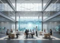 Rekomendasi 5 Smartphone Terbaik untuk Pecinta Fotografi A modern research and development facility with sleek glass and steel structures, showcasing advanced technology and innovation. The building is bathed in natural light from large windows, highlightin