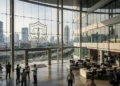 A modern and transparent building of the Corruption Eradication Commission (KPK) in Jakarta, symbolizing the ongoing efforts to redefine and combat corruption, with a bustling cityscape in the backgro