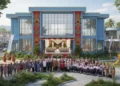 Makassar Buka Festival Hari UMKM Nasional 2026: Kolaborasi Grab & CCEP Dorong Ekonomi Digital Lokal The Makassar People's School is a modern educational facility with a large entrance hall featuring traditional Makassar motifs. The building is painted in a soothing blue, with large windows allowing