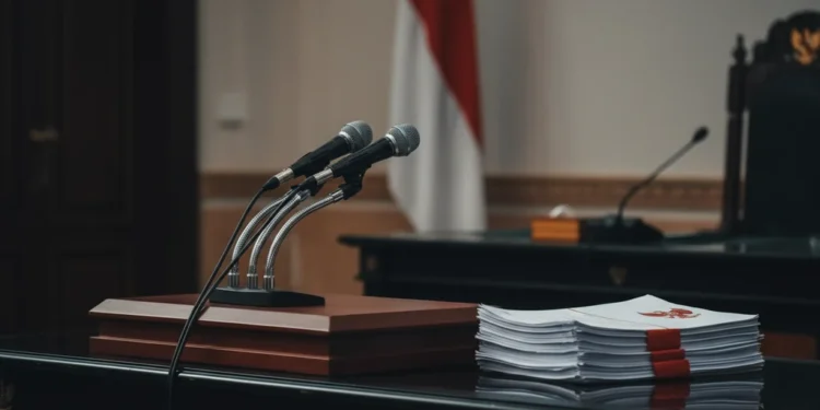 Xi Jinping Perketat Kampanye Anti Korupsi Di Tiongkok Saat Pleno Parta Foto jurnalistik deretan mikrofon penyiaran, dokumentasi resmi bertanda tangan Partai Komunis Tiongkok, suasana rapat politik.